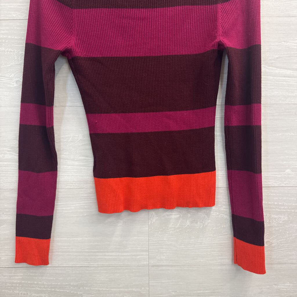 House of Harlow Purple Striped Ribbed Knit Long Sleeve Top Small