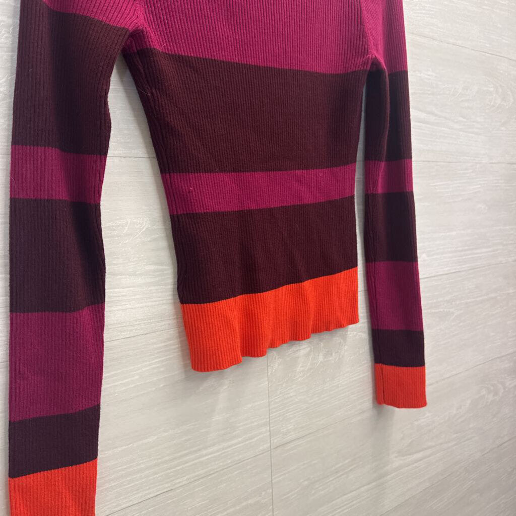 House of Harlow Purple Striped Ribbed Knit Long Sleeve Top Small