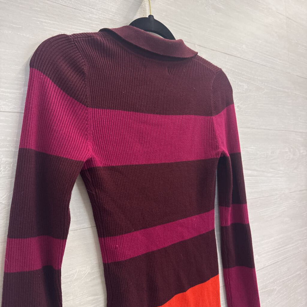 House of Harlow Purple Striped Ribbed Knit Long Sleeve Top Small