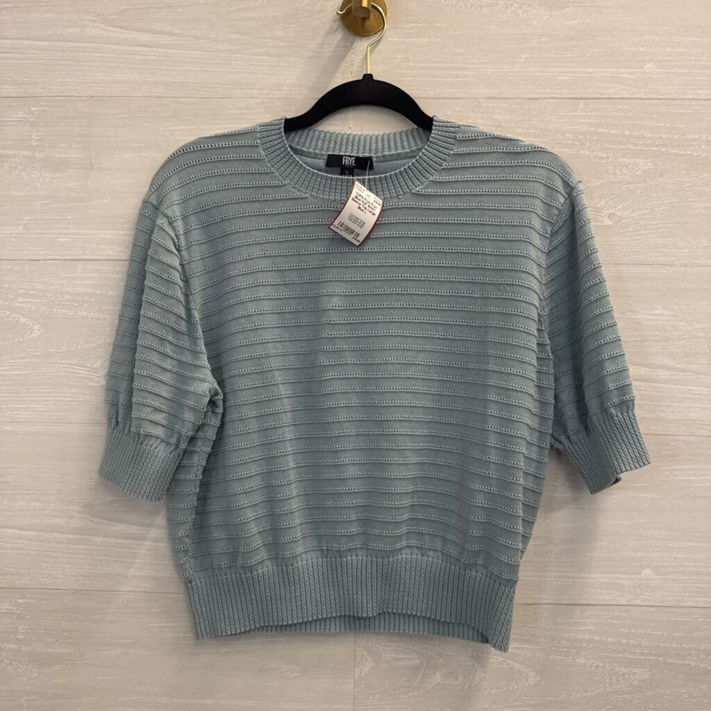 Frye Blue Knit Short Sleeve Top Large