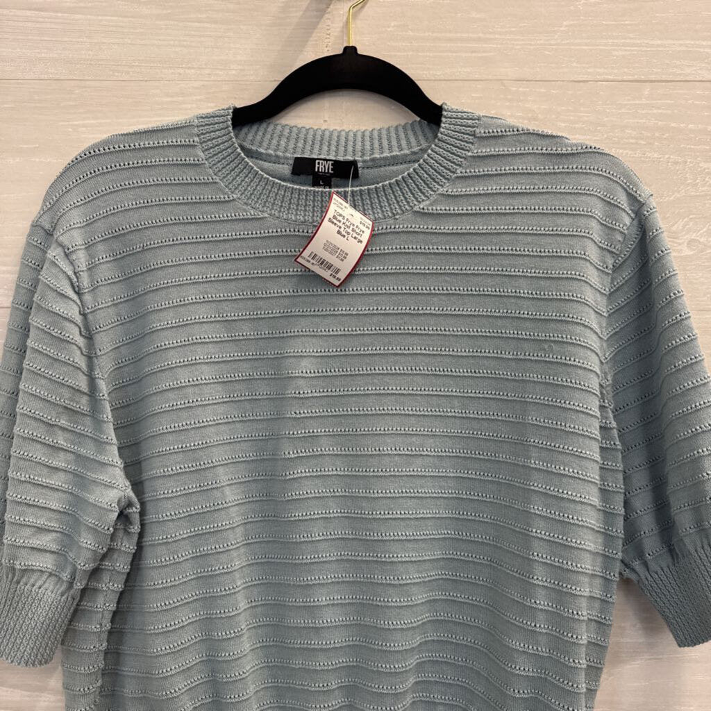 Frye Blue Knit Short Sleeve Top Large