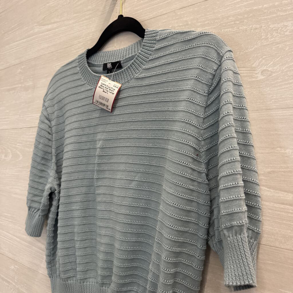 Frye Blue Knit Short Sleeve Top Large