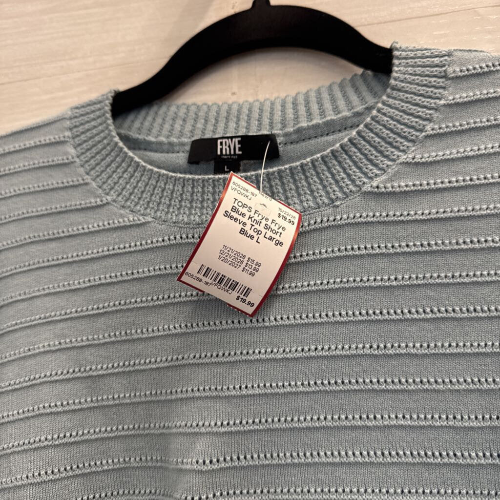 Frye Blue Knit Short Sleeve Top Large