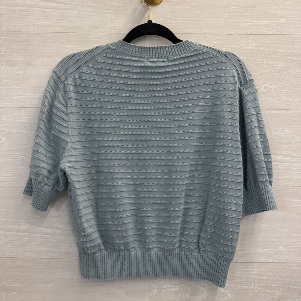 Frye Blue Knit Short Sleeve Top Large