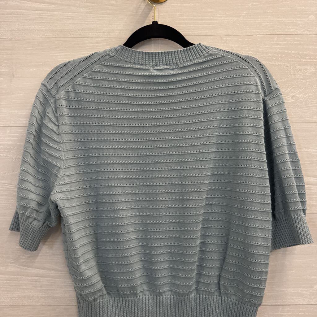 Frye Blue Knit Short Sleeve Top Large