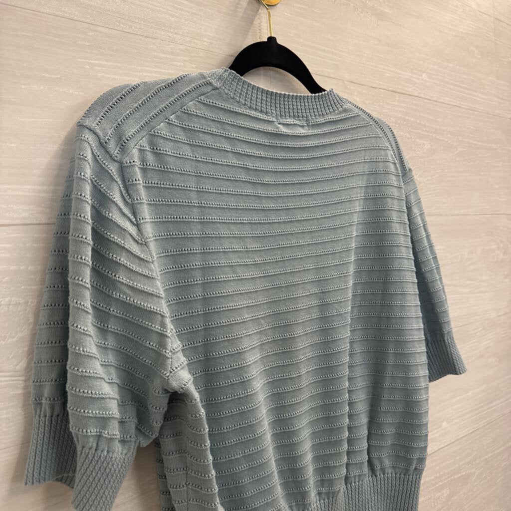 Frye Blue Knit Short Sleeve Top Large
