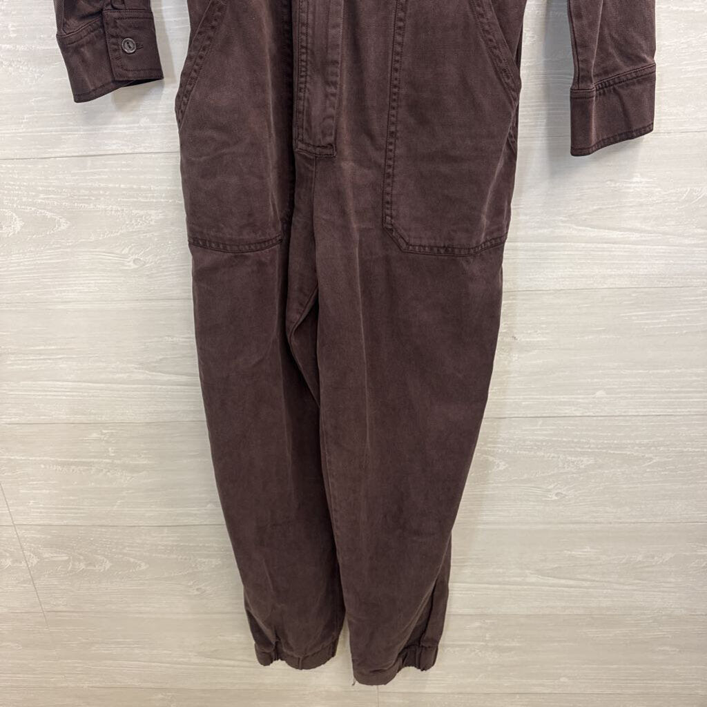 YFB Brown Denim Long Sleeve Zip Front Jumpsuit Medium