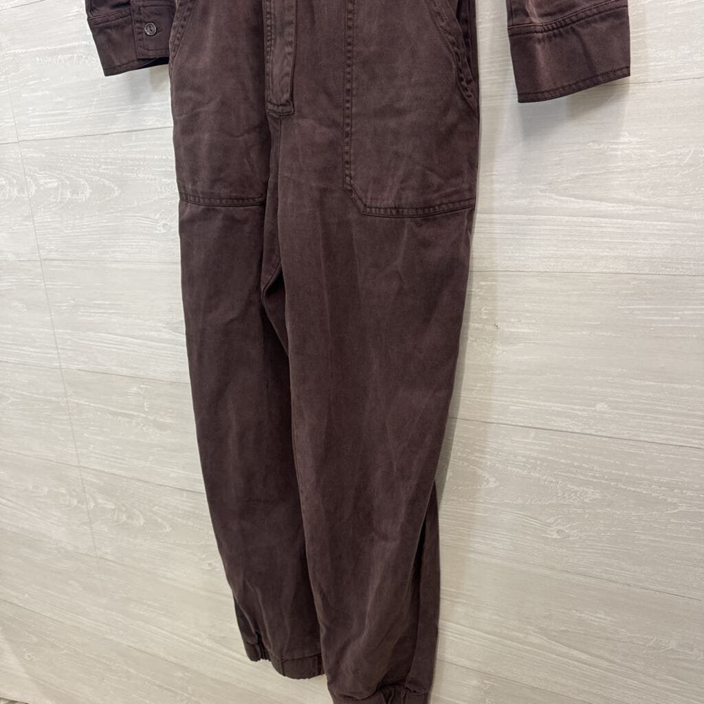 YFB Brown Denim Long Sleeve Zip Front Jumpsuit Medium