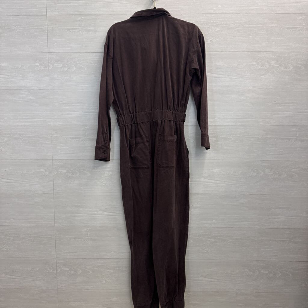 YFB Brown Denim Long Sleeve Zip Front Jumpsuit Medium