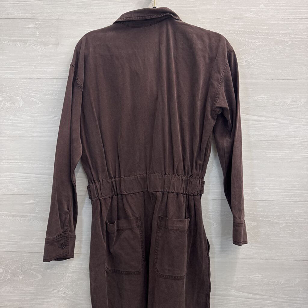 YFB Brown Denim Long Sleeve Zip Front Jumpsuit Medium