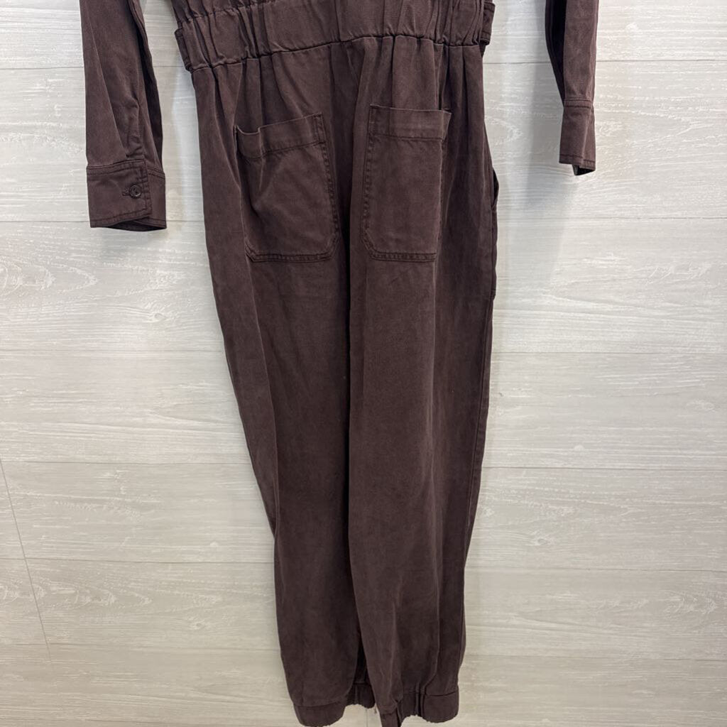 YFB Brown Denim Long Sleeve Zip Front Jumpsuit Medium