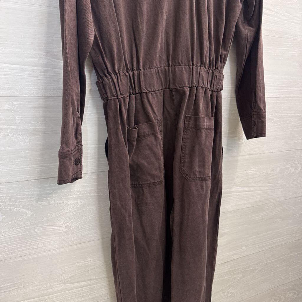 YFB Brown Denim Long Sleeve Zip Front Jumpsuit Medium