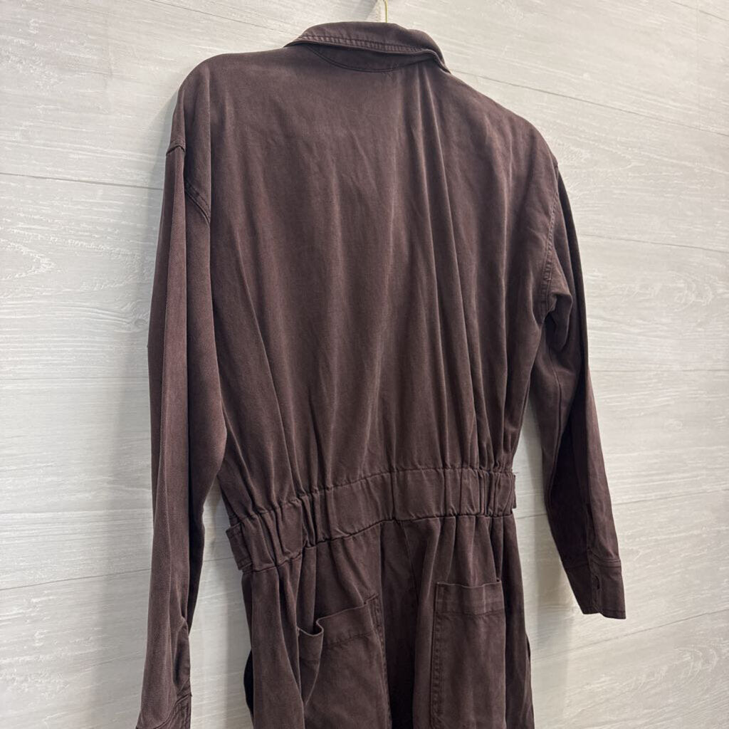YFB Brown Denim Long Sleeve Zip Front Jumpsuit Medium