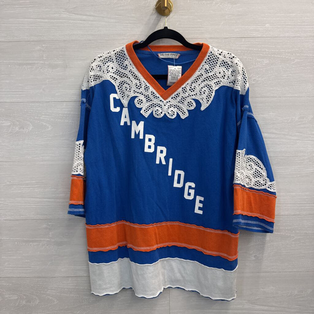 We The Free Blue/ Orange Lace Detail Cambridge Top Extra Small