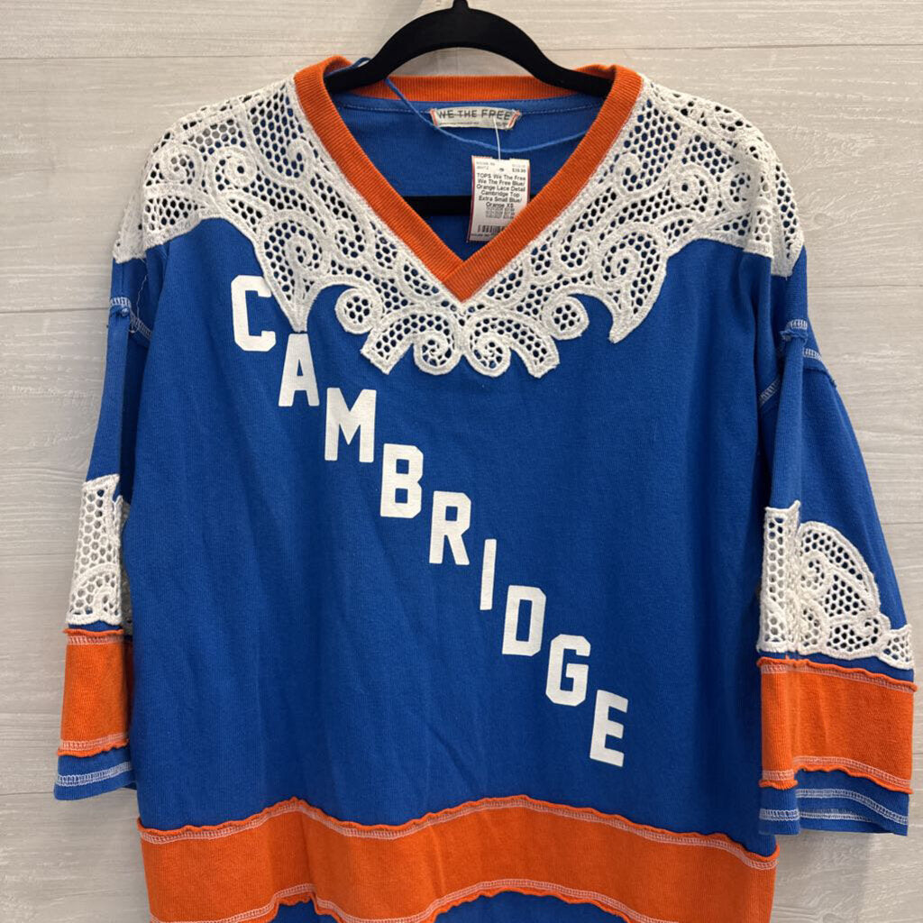 We The Free Blue/ Orange Lace Detail Cambridge Top Extra Small