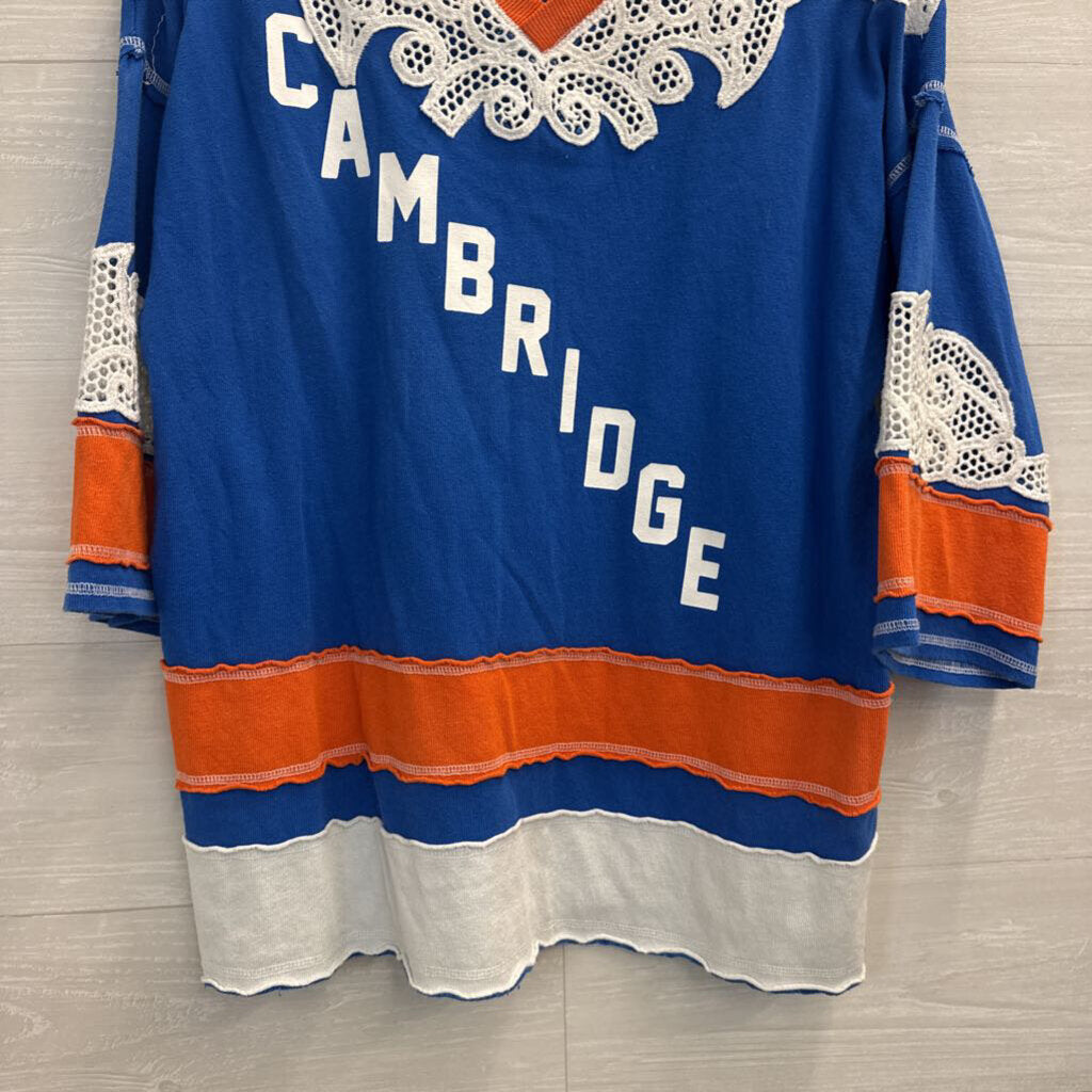 We The Free Blue/ Orange Lace Detail Cambridge Top Extra Small