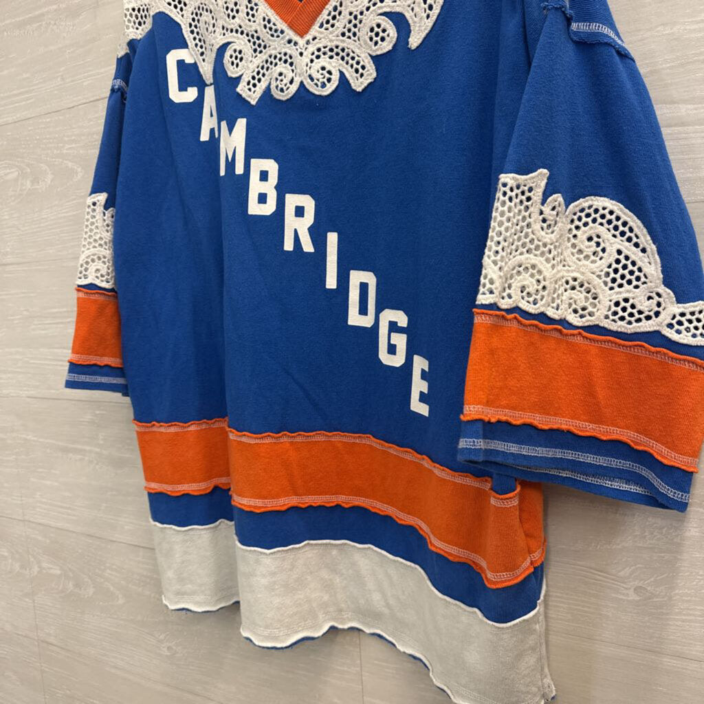 We The Free Blue/ Orange Lace Detail Cambridge Top Extra Small