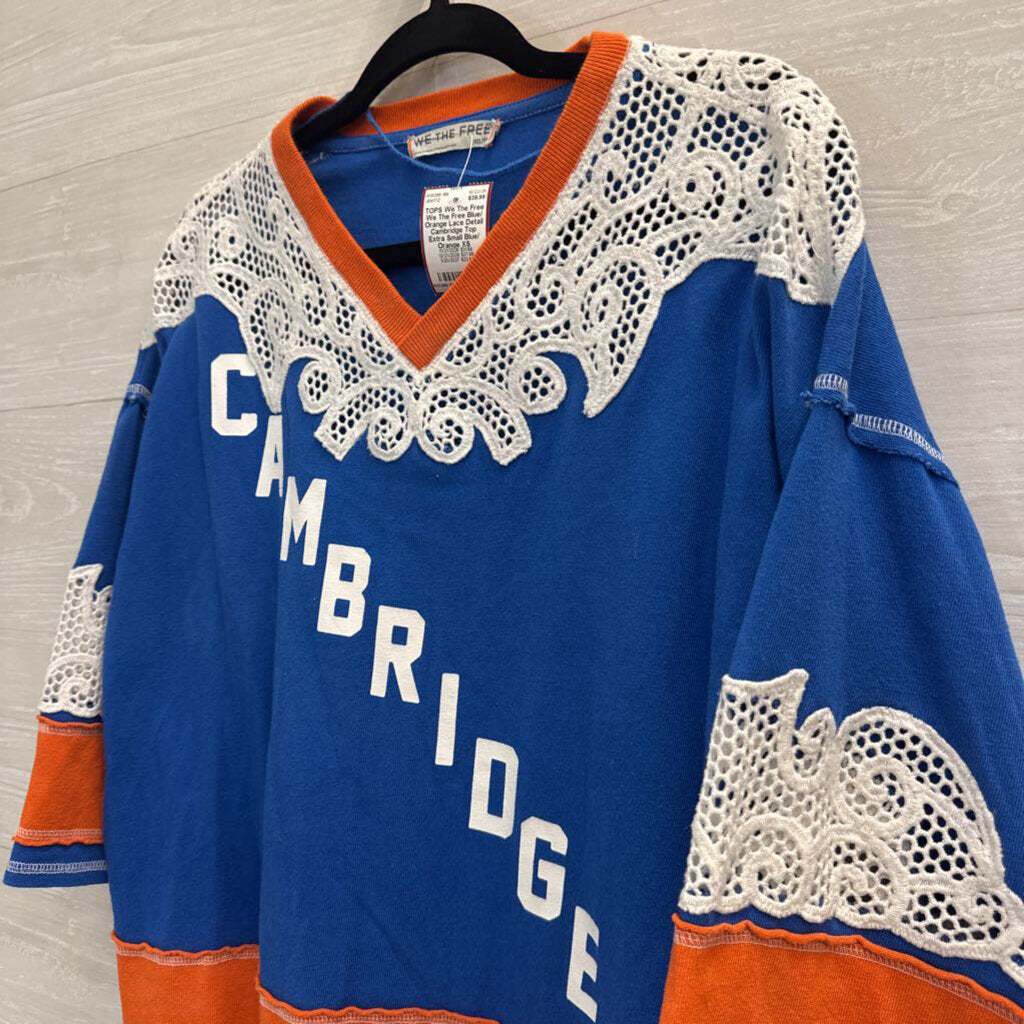 We The Free Blue/ Orange Lace Detail Cambridge Top Extra Small