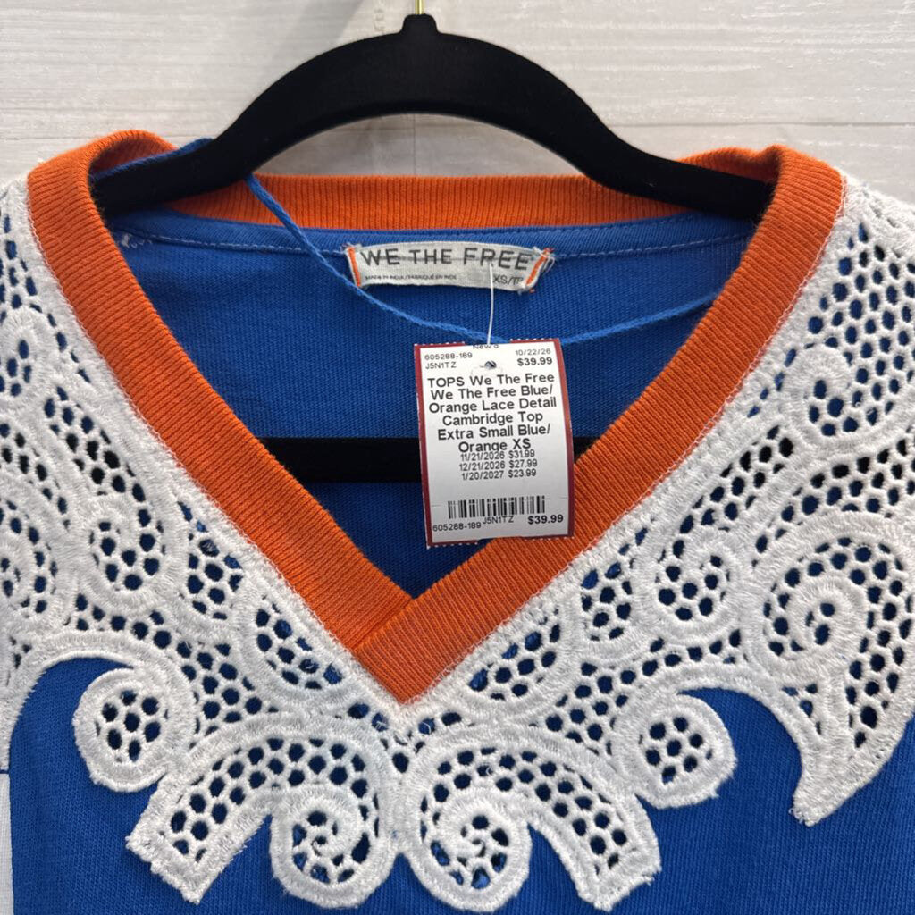 We The Free Blue/ Orange Lace Detail Cambridge Top Extra Small