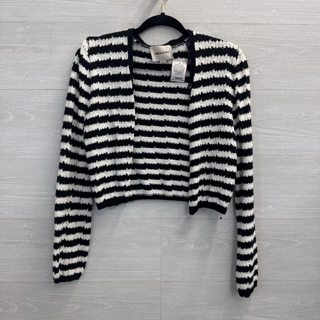 Industry White/ Black Striped Knit Cropped Cardigan Sweater Medium
