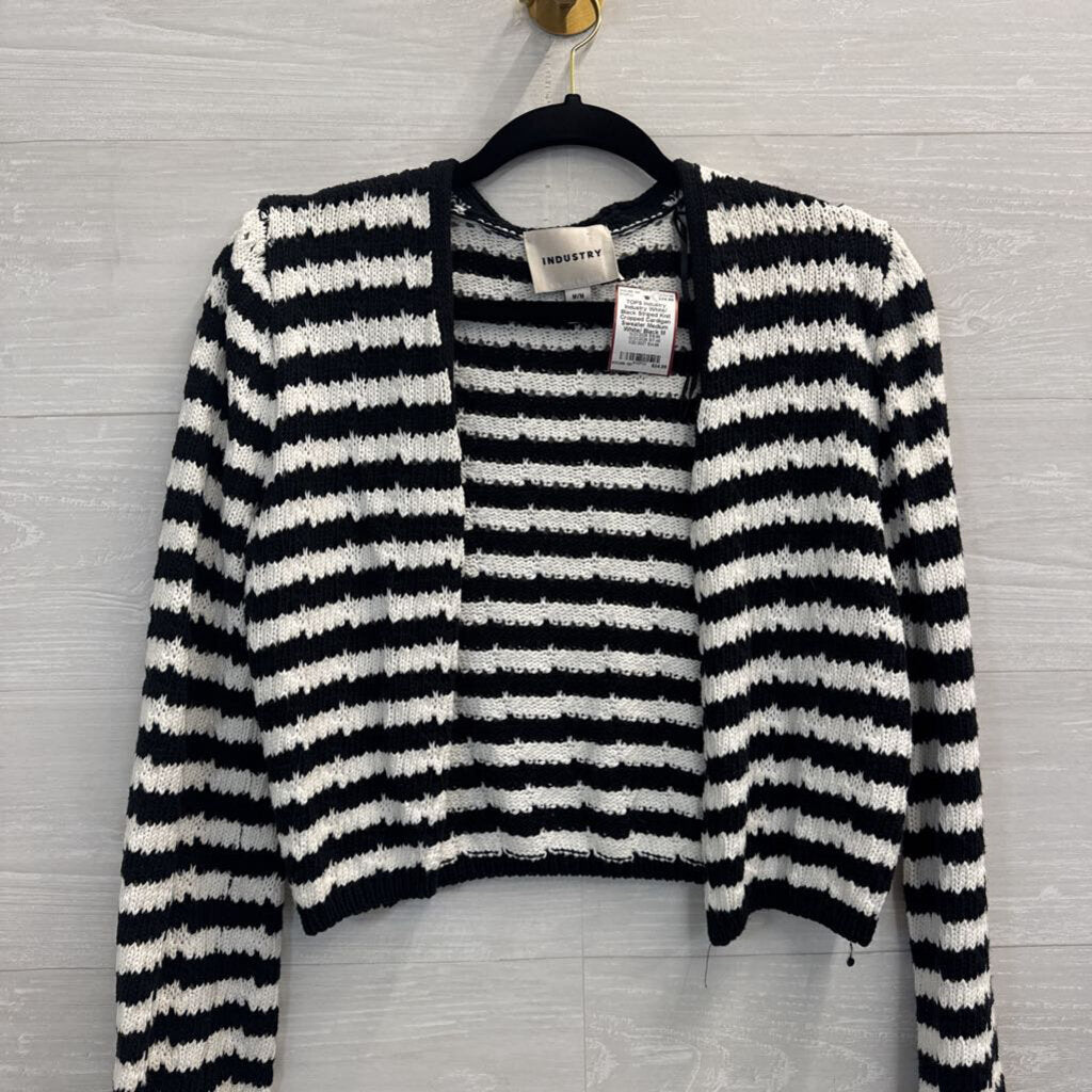 Industry White/ Black Striped Knit Cropped Cardigan Sweater Medium