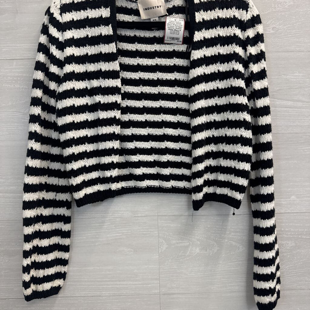 Industry White/ Black Striped Knit Cropped Cardigan Sweater Medium