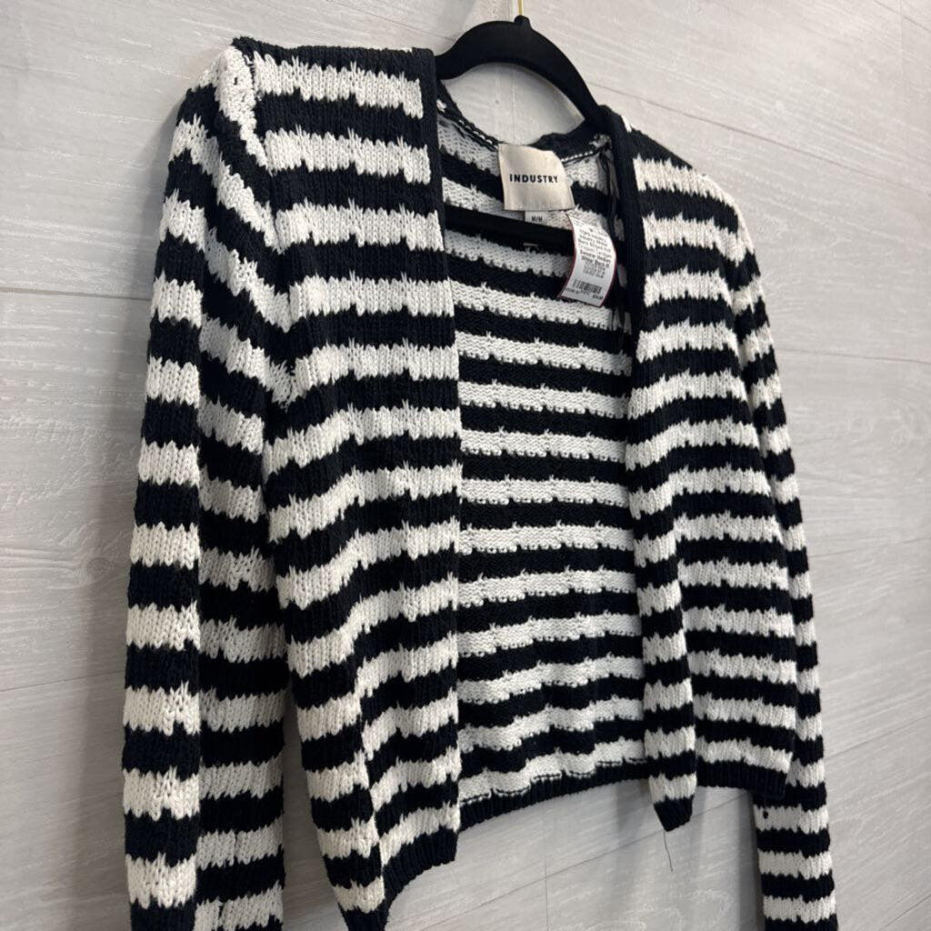 Industry White/ Black Striped Knit Cropped Cardigan Sweater Medium