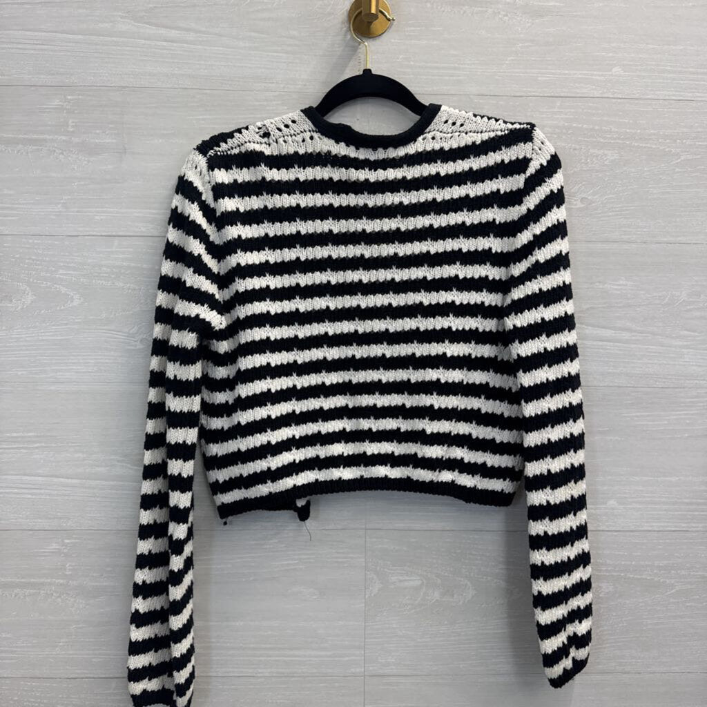 Industry White/ Black Striped Knit Cropped Cardigan Sweater Medium