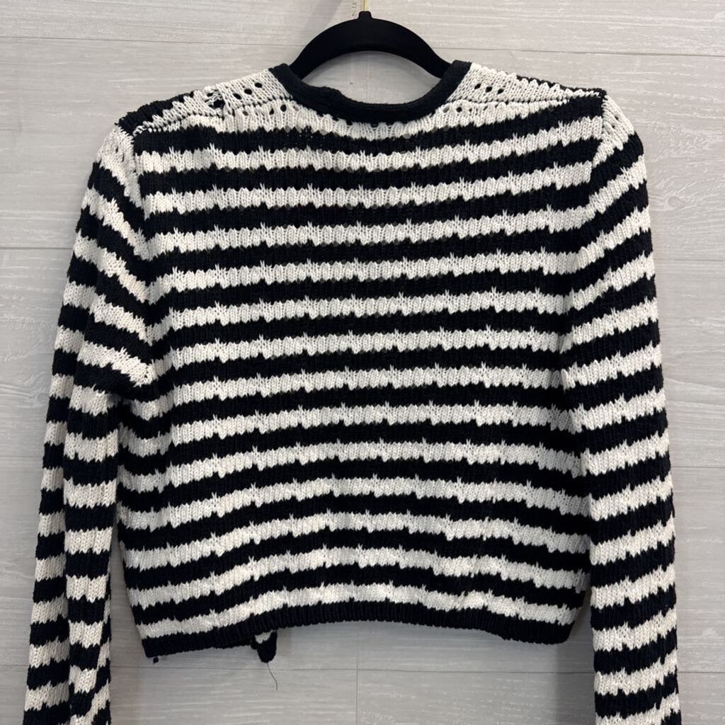 Industry White/ Black Striped Knit Cropped Cardigan Sweater Medium