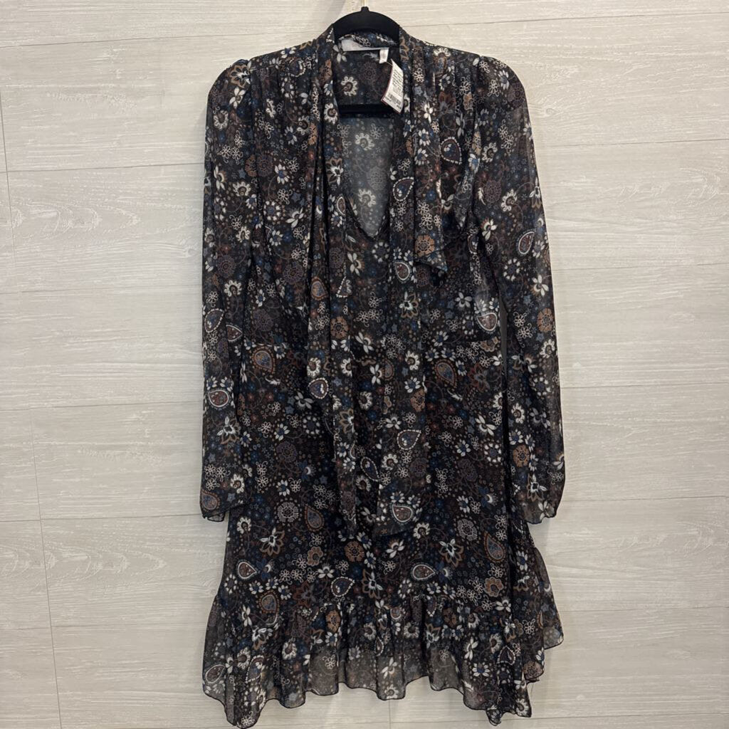See by Chloe Black/ Multi Print Long Sleeve Sheer Detail Dress 38
