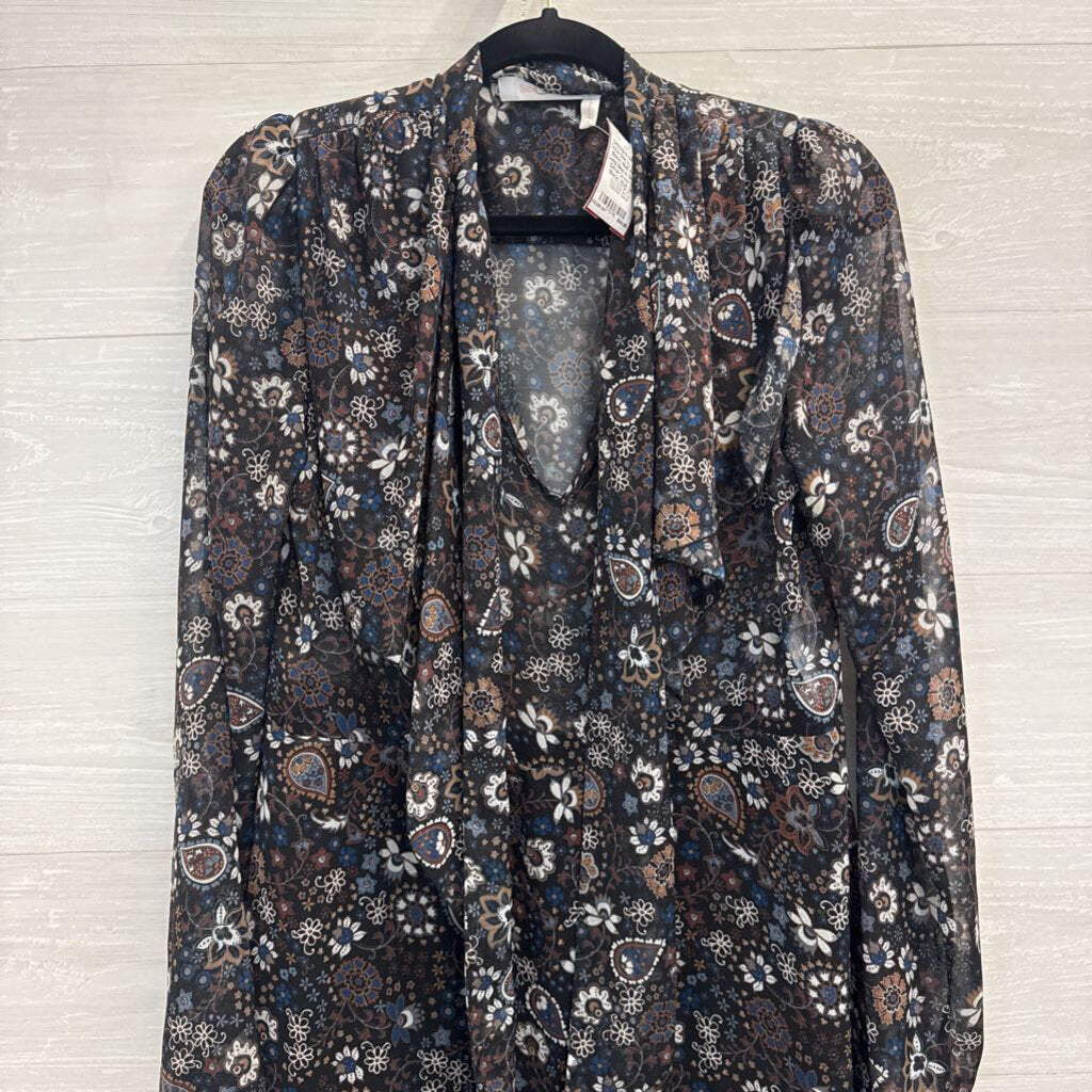 See by Chloe Black/ Multi Print Long Sleeve Sheer Detail Dress 38