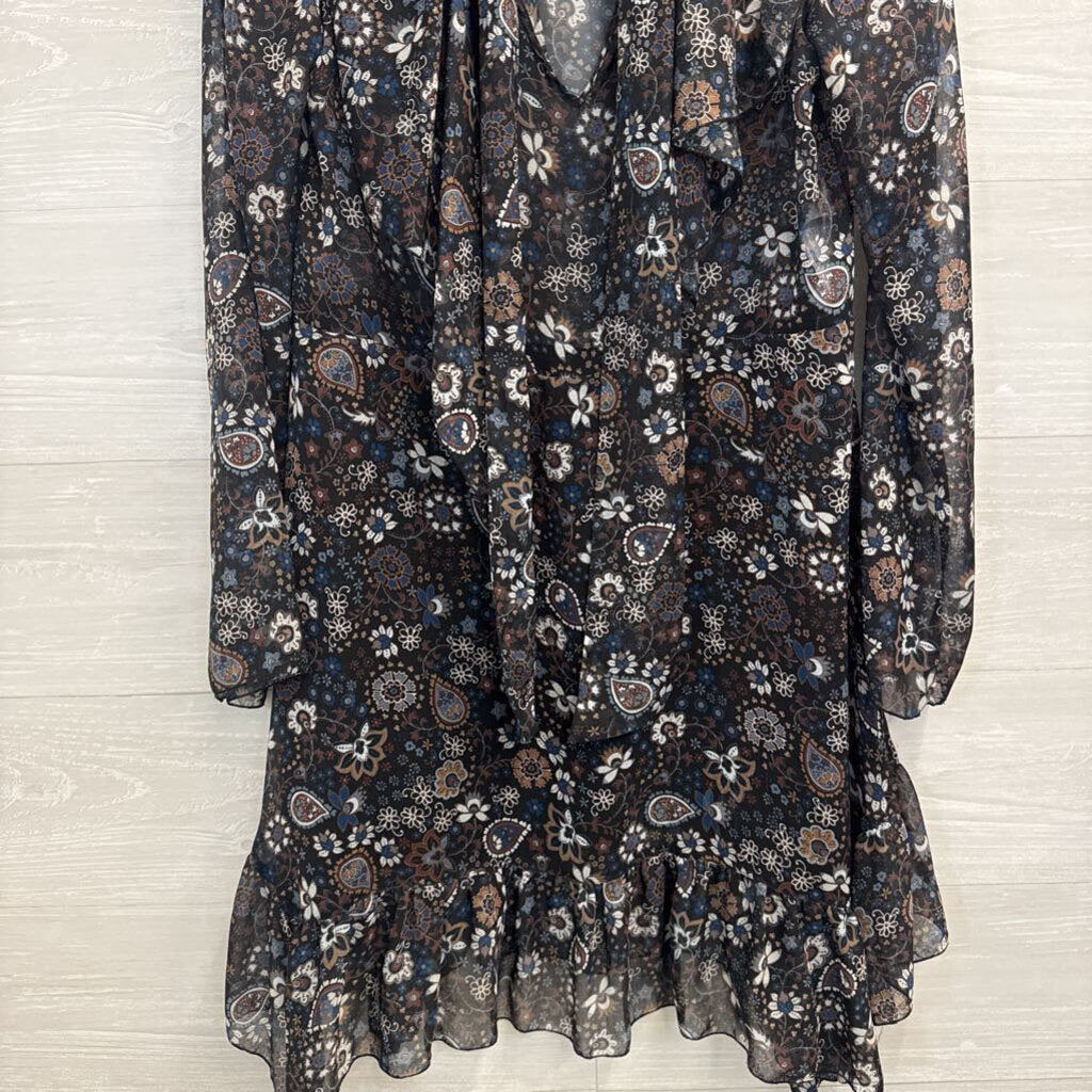 See by Chloe Black/ Multi Print Long Sleeve Sheer Detail Dress 38