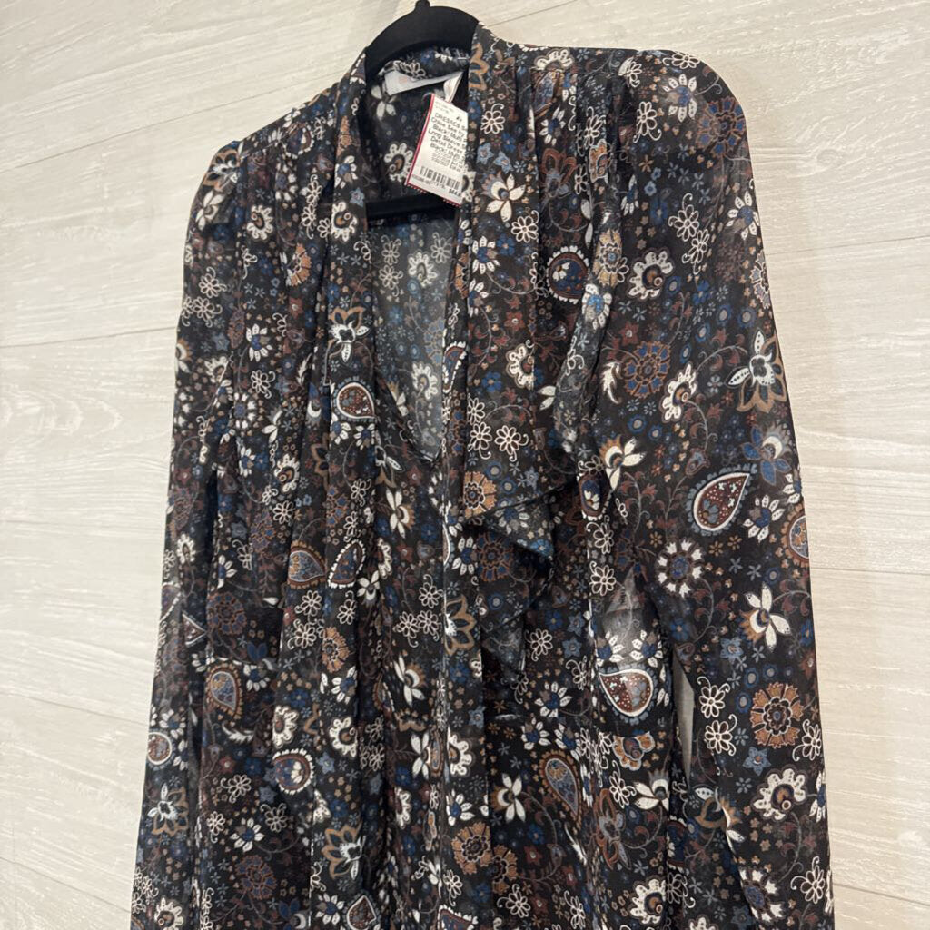 See by Chloe Black/ Multi Print Long Sleeve Sheer Detail Dress 38