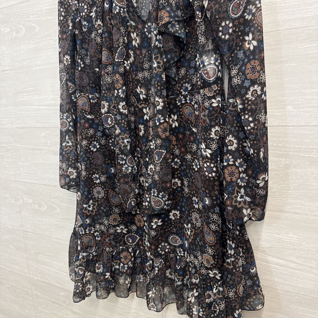 See by Chloe Black/ Multi Print Long Sleeve Sheer Detail Dress 38