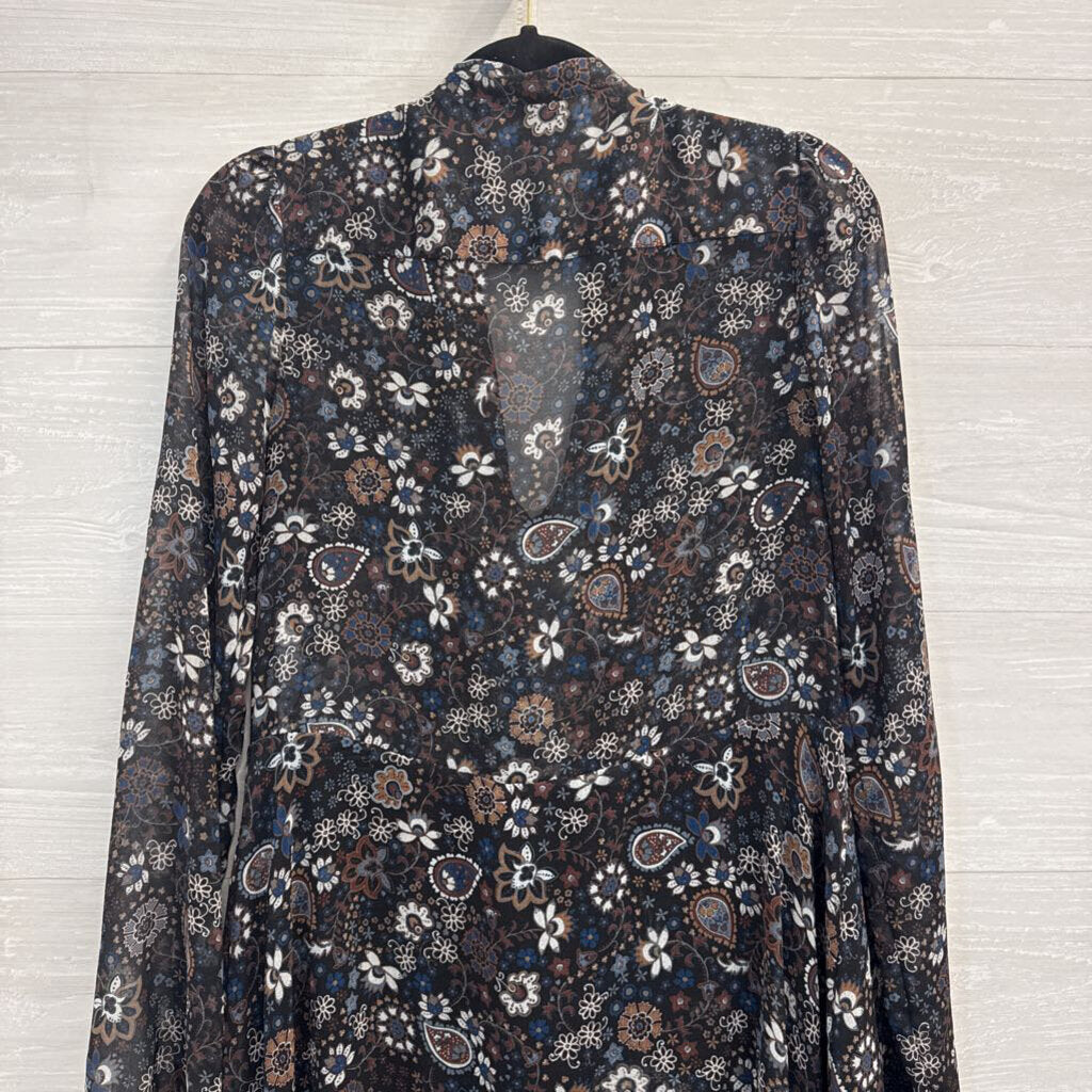 See by Chloe Black/ Multi Print Long Sleeve Sheer Detail Dress 38