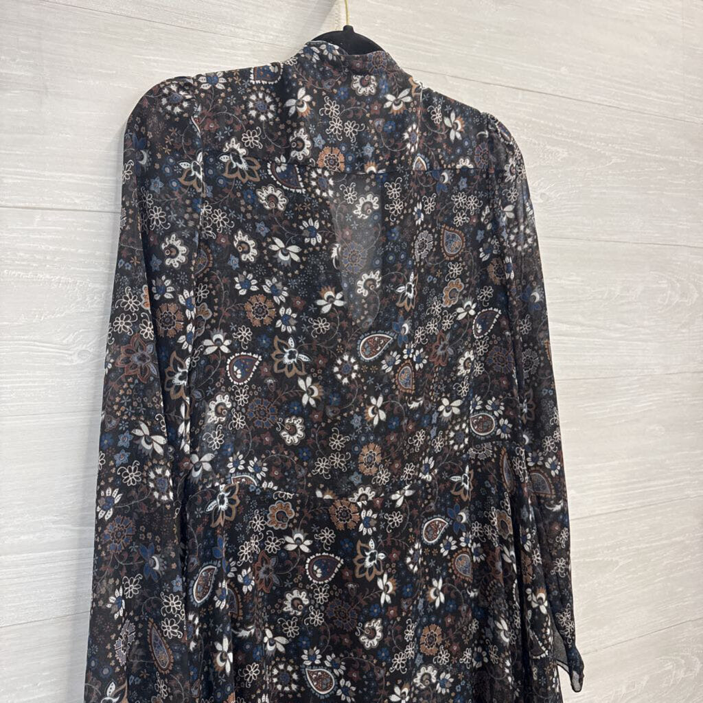 See by Chloe Black/ Multi Print Long Sleeve Sheer Detail Dress 38