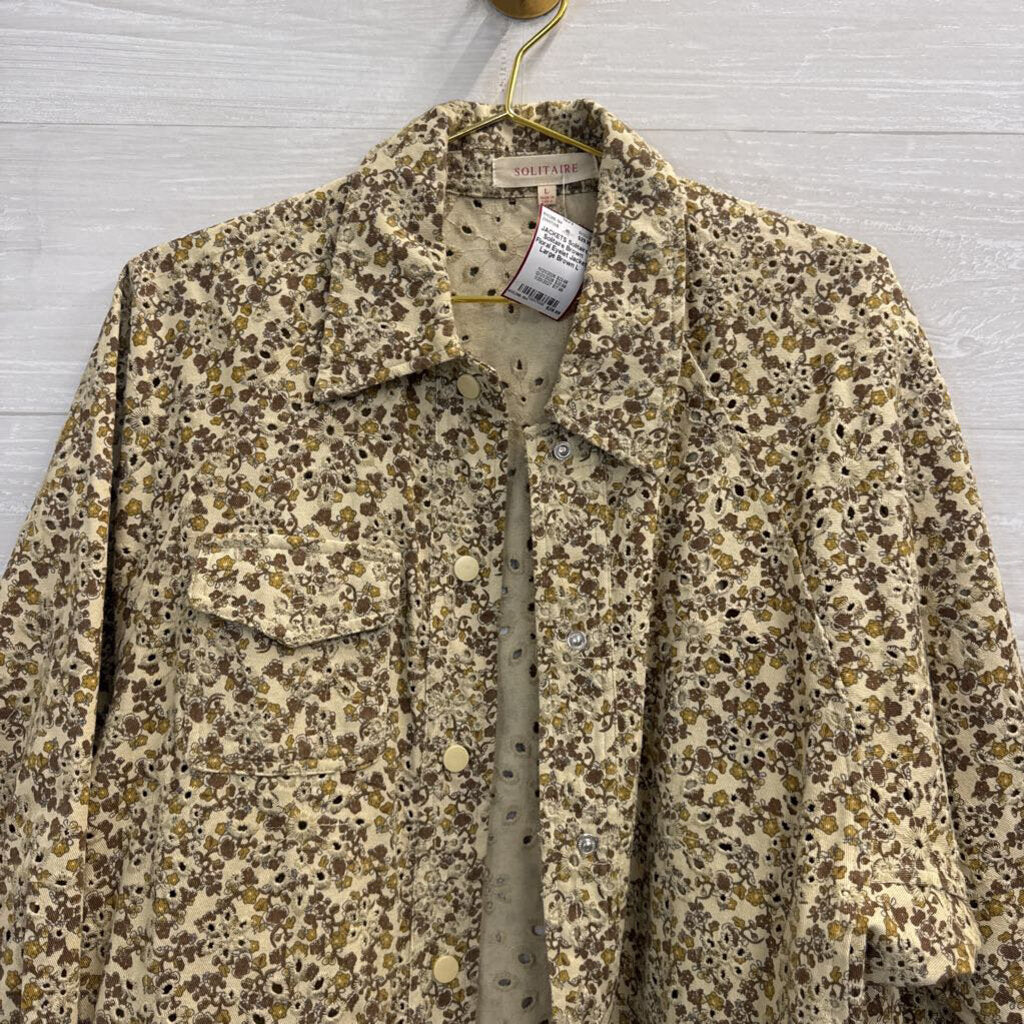 Solitaire Brown Floral Eyelet Jacket Large