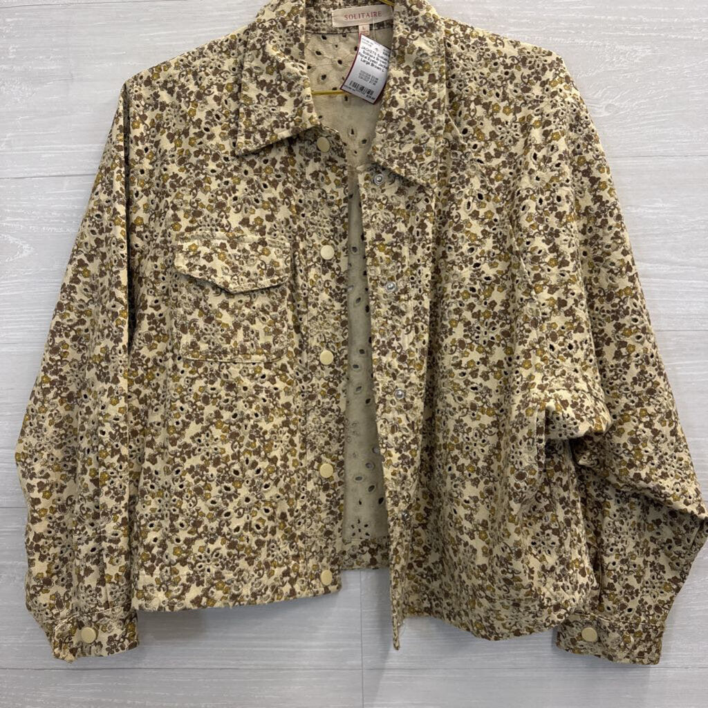 Solitaire Brown Floral Eyelet Jacket Large