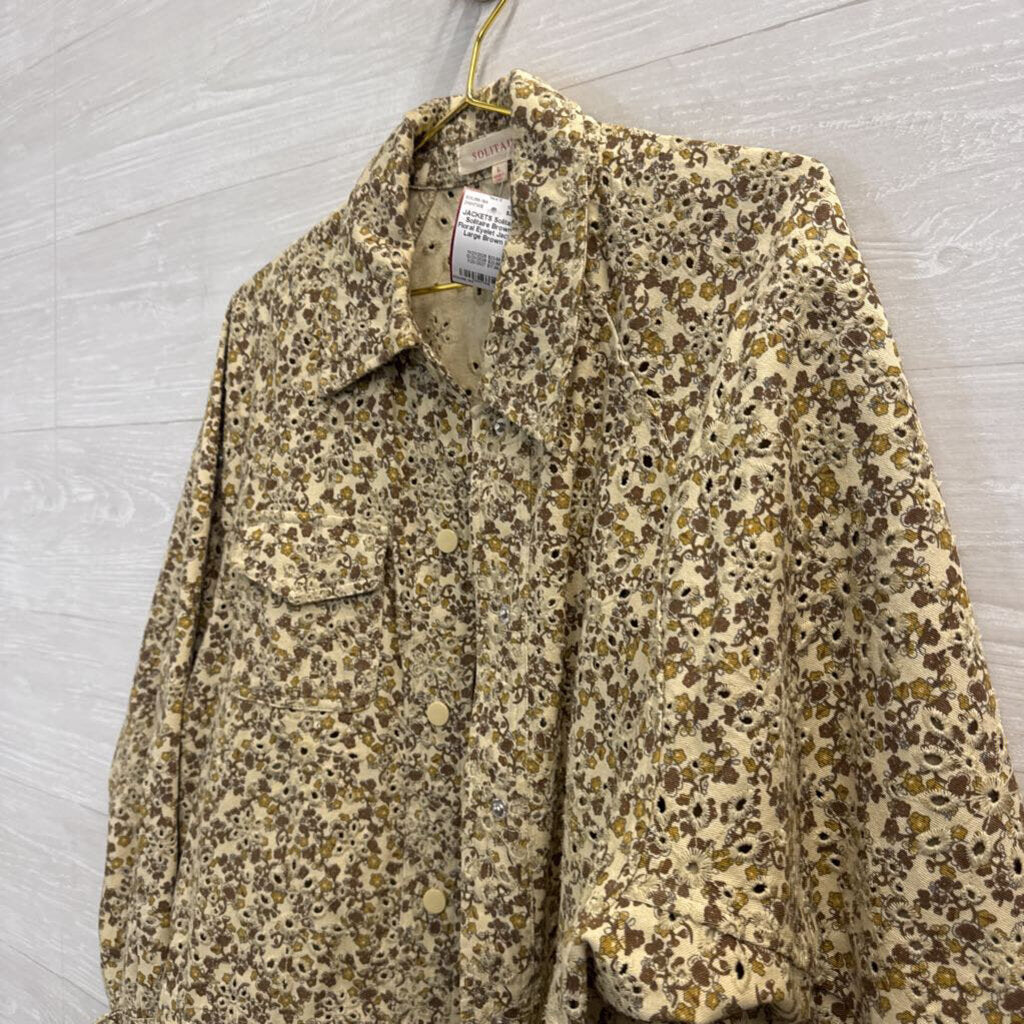 Solitaire Brown Floral Eyelet Jacket Large