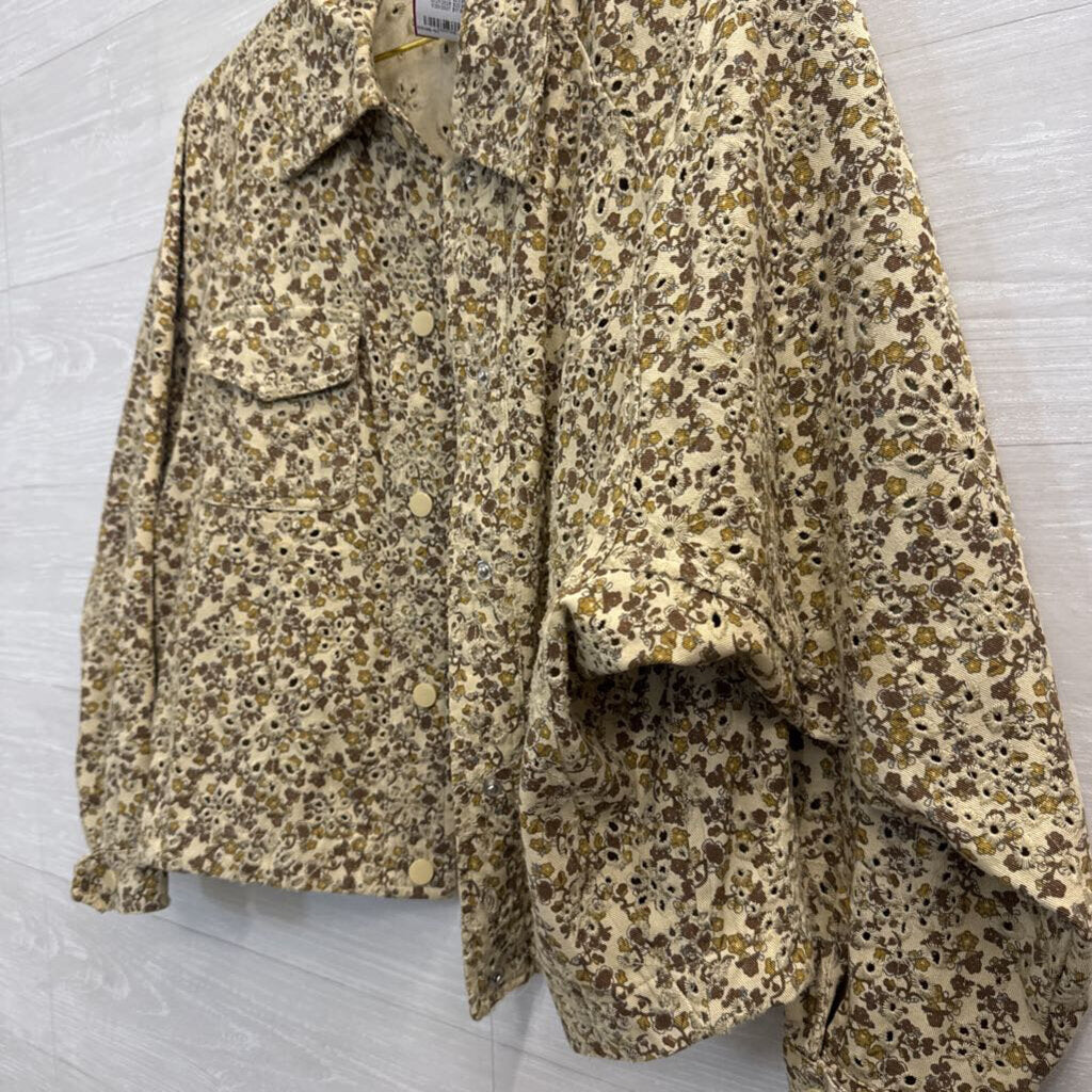 Solitaire Brown Floral Eyelet Jacket Large