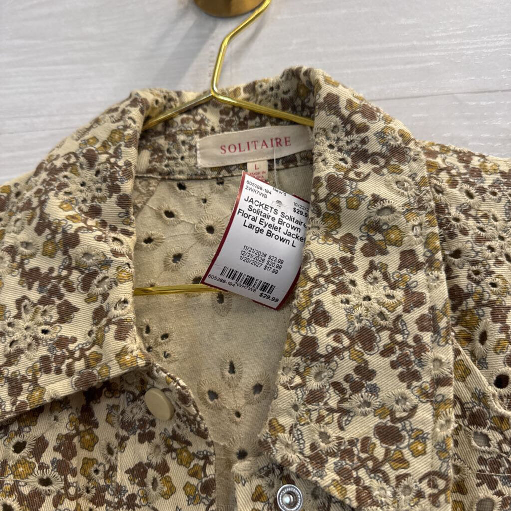 Solitaire Brown Floral Eyelet Jacket Large