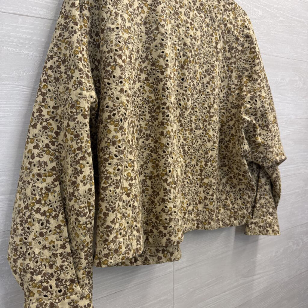 Solitaire Brown Floral Eyelet Jacket Large