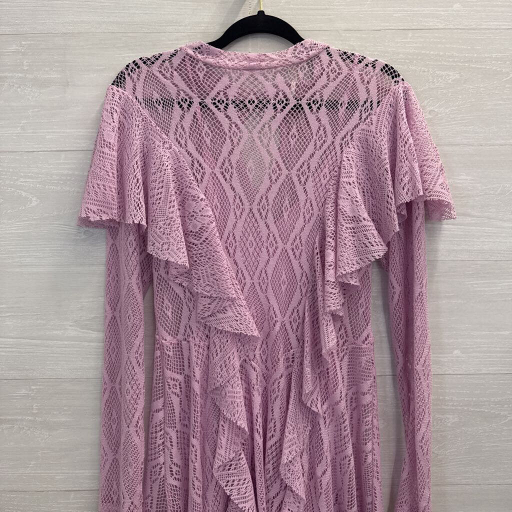 Free People Purple Lace Long Sleeve Ruffle Detail Dress Small