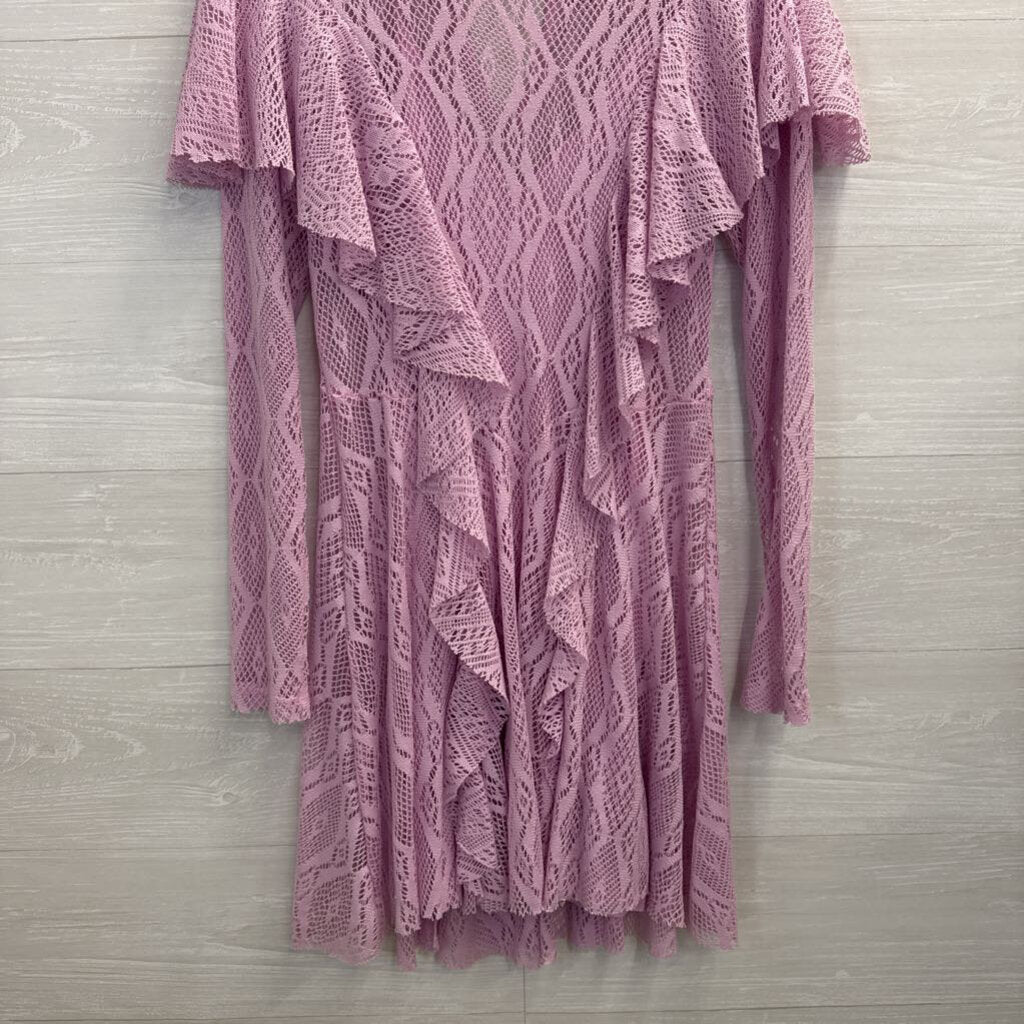 Free People Purple Lace Long Sleeve Ruffle Detail Dress Small