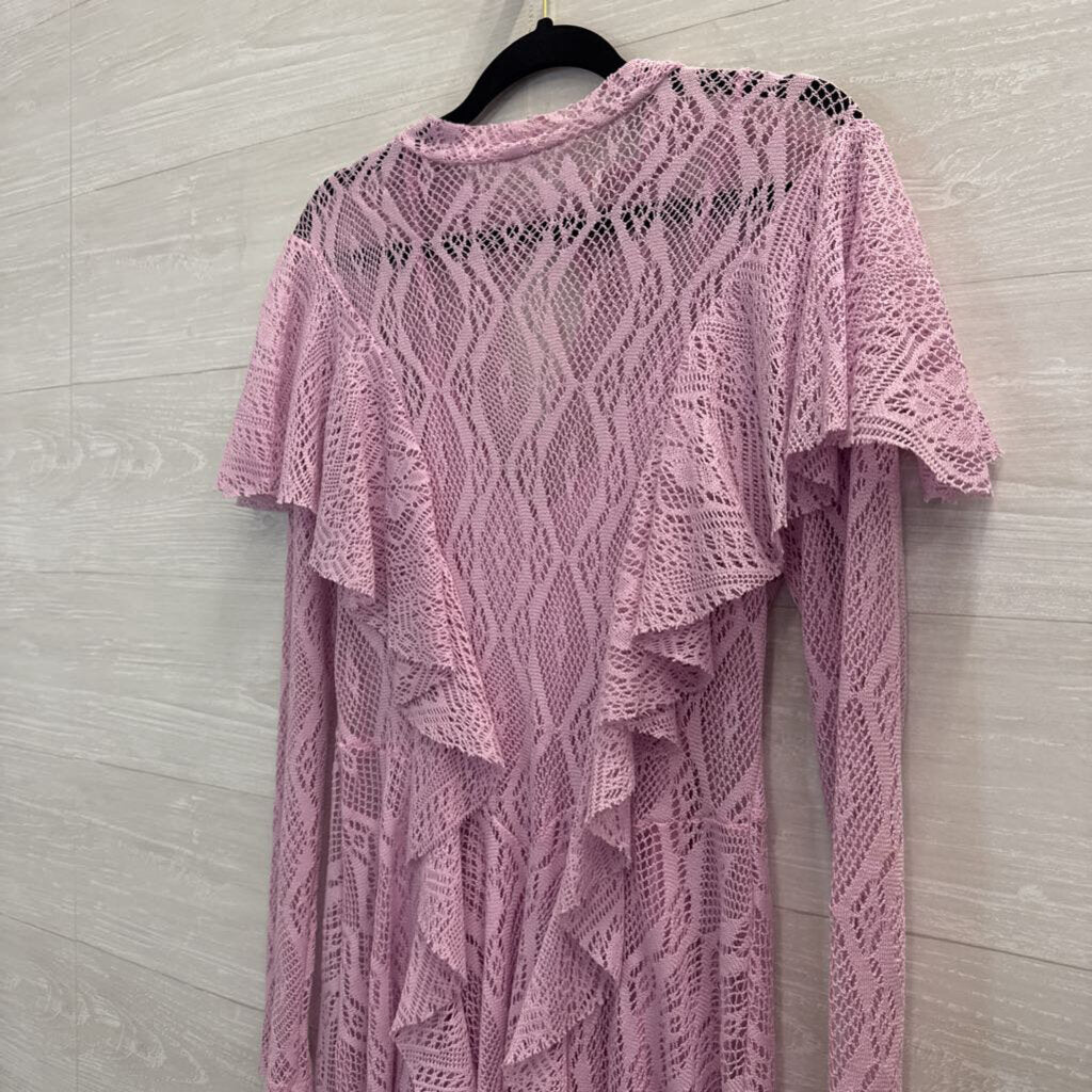 Free People Purple Lace Long Sleeve Ruffle Detail Dress Small