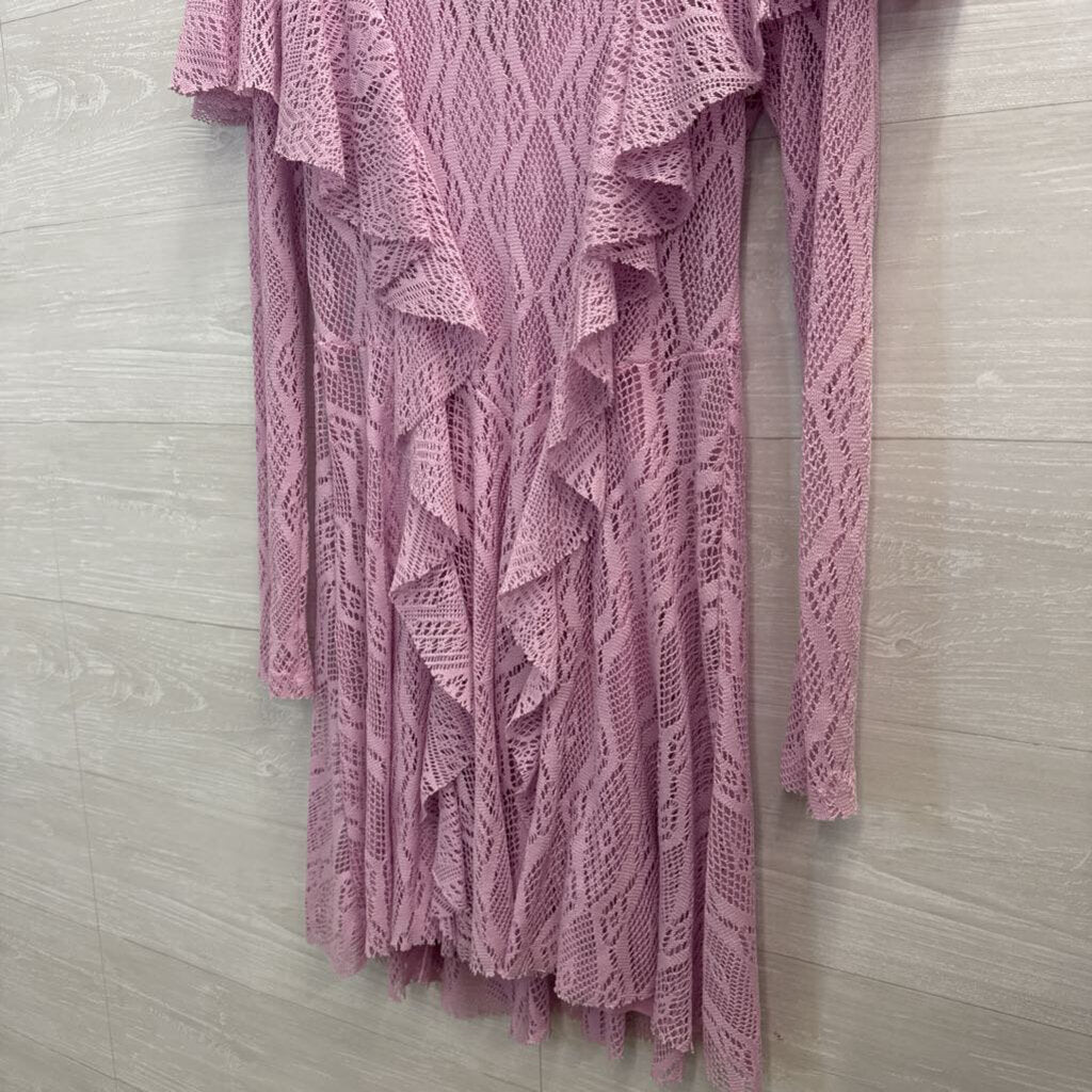 Free People Purple Lace Long Sleeve Ruffle Detail Dress Small