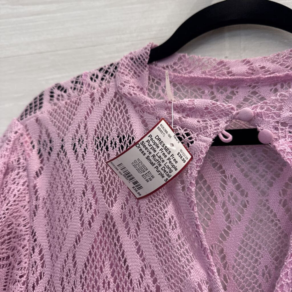 Free People Purple Lace Long Sleeve Ruffle Detail Dress Small