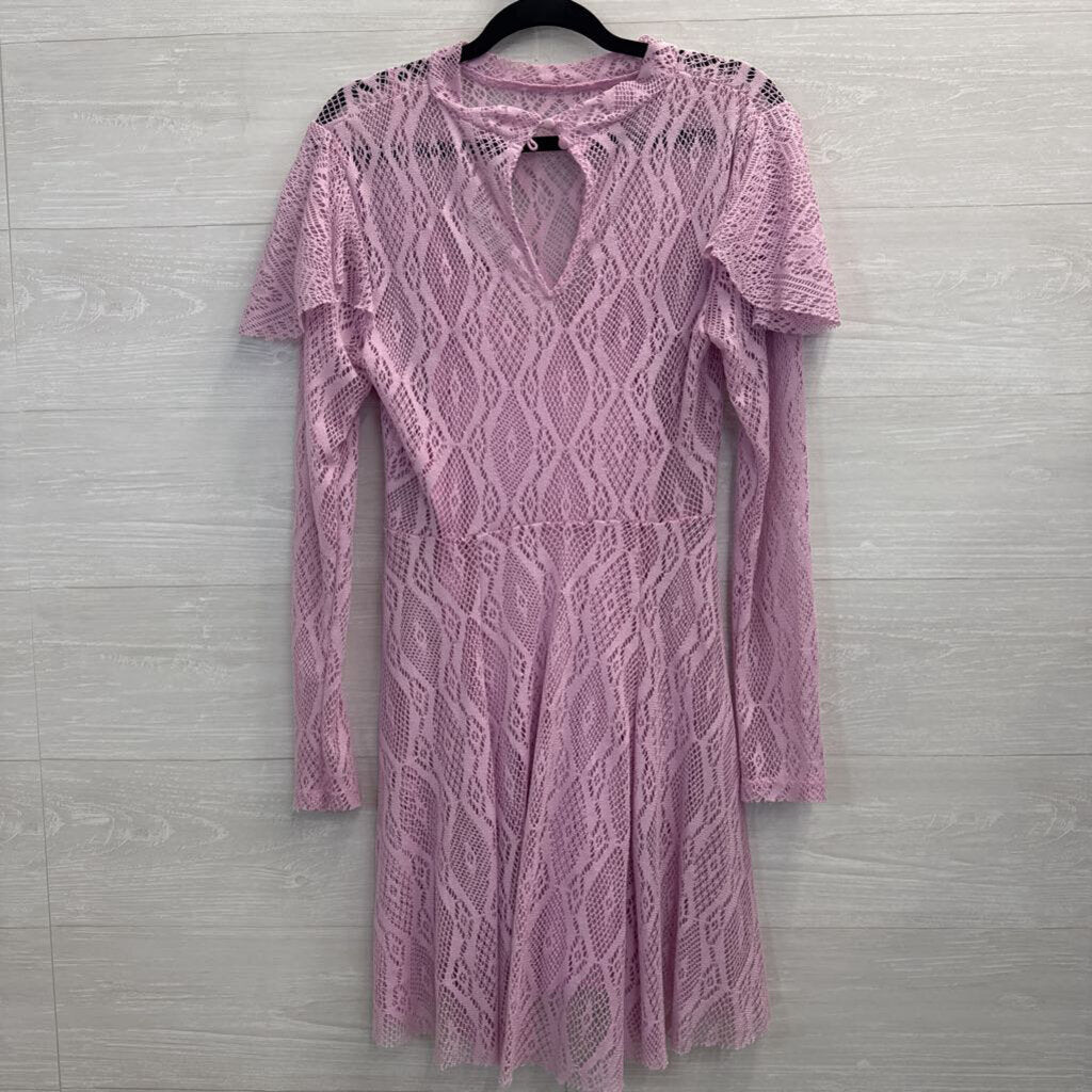 Free People Purple Lace Long Sleeve Ruffle Detail Dress Small