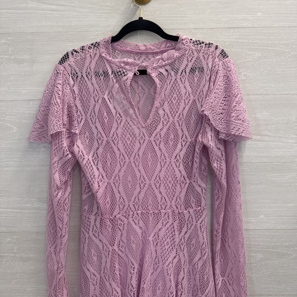 Free People Purple Lace Long Sleeve Ruffle Detail Dress Small