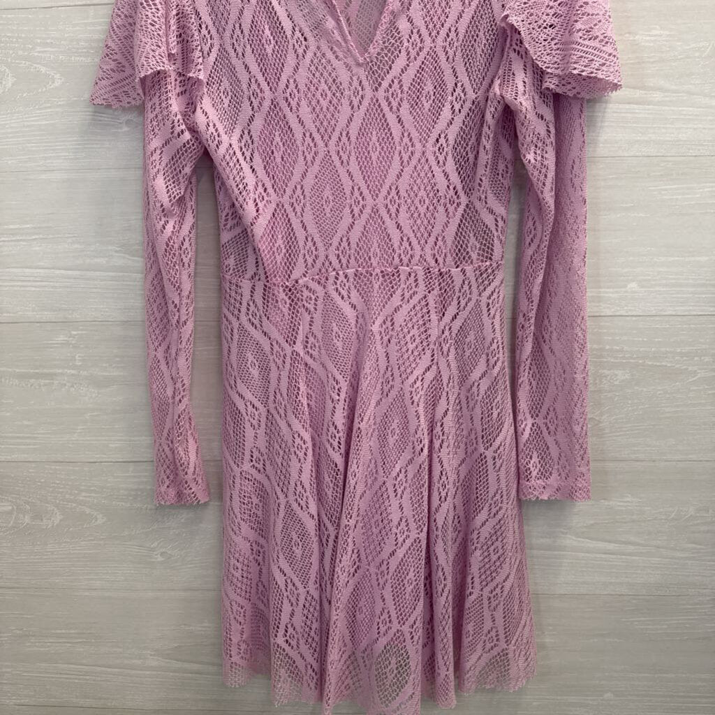 Free People Purple Lace Long Sleeve Ruffle Detail Dress Small